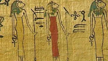 Papyrus mit der Darstellung der Göttin Sachmet