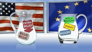 Bild: NDR Billig-Aufkleber auf zwei Milckrügen