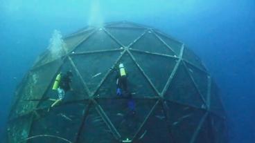 Bild: NDR Zwei Taucher an einer Offshore-Aquakulturanlage