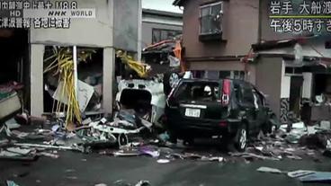 Japanische Fernsehbilder der Auswirkungen eines Erdbebens