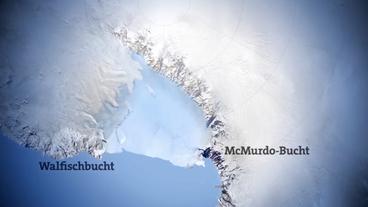 Karte zeigt die Walfisch- und die McMurdo-Bucht