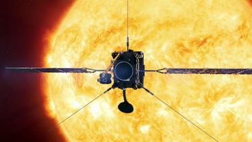 Bild: ESA Animationsbild: Der Sonnensatellit Solar Orbiter vor der Sonne