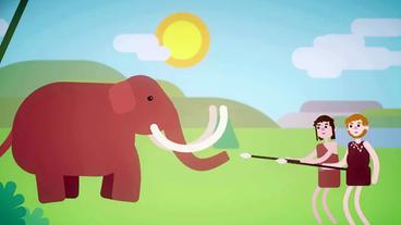 Bild: WDR Zwei Steinzeitmenschen mit Speeren stehen einem Mammut gegenüber.