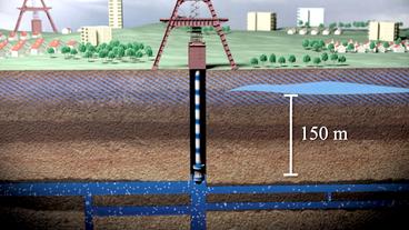 Grafik: Abstand Grubenwasser zum Trinkwasser unter der Erdoberfläche 
