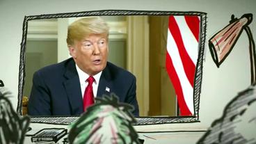 Bild: SWR US-Präsident Donald Trump auf einem Comic-Fernseher