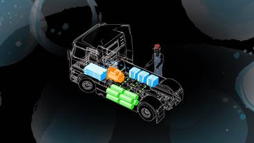Grafik: Wasserstoff-Lkw mit Antriebstechnik