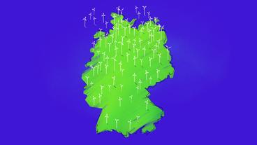 Karte von Deutschland mit Windrädern.