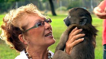 Marieta van der Merwe mit einem Pavian