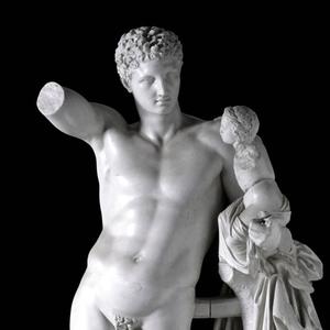 Hermes trägt den kindlichen Dionysos, Skulptur von Praxiteles, um 340 v. Chr.