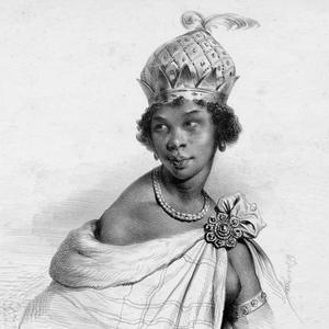 Die Zeichnung zeigt Nzinga Mbandi, die Königin Ndongo und Matamba