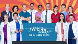 In aller Freundschaft - Die jungen Ärzte (300. Folge im Juli 2022) Das Team des Johannes-Thal-Klinikums (JTK): Vordere Reihe v.l.n.r. Dr. Julia Berger (Mirka Pigulla), Dr. Ben Ahlbeck (Philipp Danne), Dr. Leyla Sherbaz (Sanam Afrashteh), Dr. Elias Bähr (Stefan Ruppe), hintere Reihe v.l.n.r. Klinikdirektor Wolfgang Berger (Horst Günter Marx), Prof. Dr. Karin Patzelt (Marijam Agischewa), Mikko Rantala (Luan Gummich),  Dr. Matteo Moreau (Mike Adler), Dr. Emma Jahn (Elisa Agbaglah), Dr. Marc Lindner (Christian Beermann), Rebecca Krieger (Milena Straube), Florian Osterwald (Lion Wasczyk), Viktoria Stadler (Isabella Krieger)