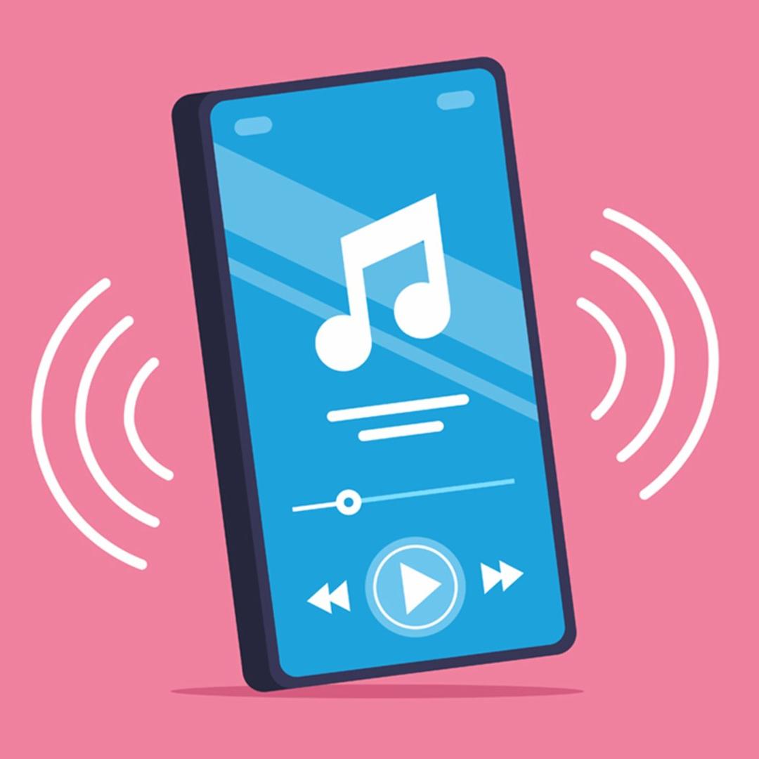 Eine Handy spielt Musik, Grafik Eine Handy spielt Musik, Grafik