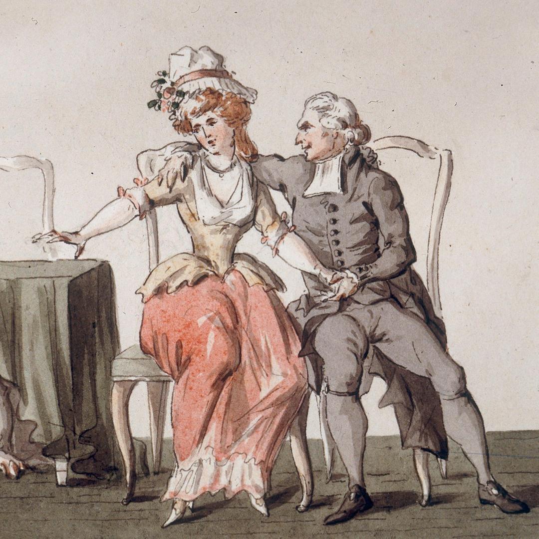 Moliere, Szene aus Tartuffe, aquarellierte Zeichnung, um 1790 (?) von R. Zieseni