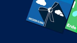 Podcastcover von "Mission Klima", in Hintergrund das Podcastcover von "Usere Erde"