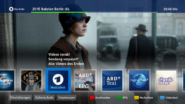 Bild: DasErste.de HbbTV-Startleiste mit Zugang zur Das Erste Mediathek und mehr