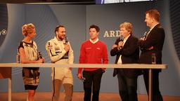 Gary Paffet, Mike Rockenfeller und Norbert Haug mit den Moderatoren