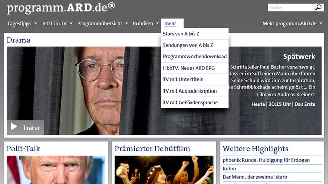Bild: programm.ard.de Programmvorschau mit den Hinweisen auf barrierefreie Angebote (Screenshot programm.ard.de)