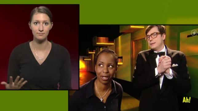 Bild: DasErste.de Shary und Ralph von "Wissen macht Ah!" und ein Gebärdendolmetscher