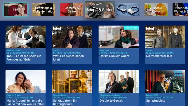 Bild: ARD Das Erste App - Apple TV - Kategorien