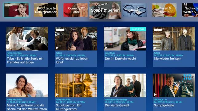 Das Erste App - Apple TV - Kategorien