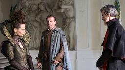 Die Musketiere: Die Musketiere:  Unter Trevilles (Hugo Speer, Mitte) wachsamen Augen wird Maria von Medici (Tara Fitzgerald) bei Kardinal Richelieu (Peter Capaldi) vorstellig.