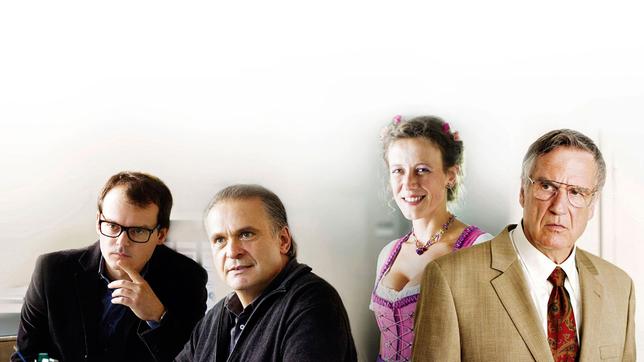 Bild: ARD Degeto/BR/Hagen Keller V.l.n.r.: Richard Maier, Roland Hefele, Sandy Henske und Polizeichef Lodenbacher