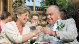 Bei einem guten Glas Wein mit dem Winzer Vogt (Martin Lüttge) taut sogar die störrische Hilde (Brigitte Janner) auf.