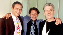 Der halbseidene Literaturagent Karl (Max Tidof, Mitte) hat die Filmrechte von Franks (Andreas Brucker, li.) neuem Buch an den Regisseur Georg Blau (Ilja Richter) verkauft.