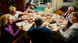 Familienessen bei den Zweiflers (v. li. n. re.): Mimi (Sunnyi Melles), Leon (Leo Altaras), Samuel (Aaron Altaras), Lilka (Ellanor Rissa), Symcha (Mike Burstyn), Pinchas (Fiszel Ajnwojner) und Jackie (Mark Ivanir).