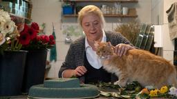 Frau Bleckmann (Regine Hentschel) mit Kater Vitali.