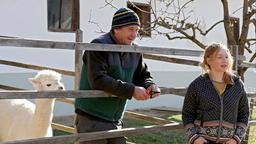 Jenser (Peter Schneider) hilft Lotte (Brigitte Hobmeier) mit den Alpakas.