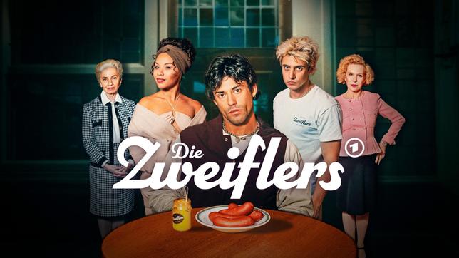 Bild: ARD Degeto/HR/Turbokultur/Elliott Kreyenberg Keyvisual "Die Zweiflers" (v. li. n. re.): Lilka (Ellanor Rissa), Saba (Saffron Marni Coomber), Samuel (Aaron Altaras), Leon (Leo Altaras) und Mimi (Sunnyi Melles)