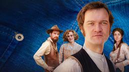 Keyvisual - Levi Strauss (Vincent Redetzki, vorne), Jacob Davis (Anton von Lucke, li.), Annie Packsher (Lea van Acken) und Fanny Stern (Amy Benkenstein)