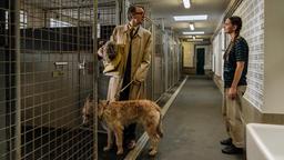 Lothar (Jens Harzer) bringt seinen geliebten Hund in ein Tierheim, dem er auch sein gesamtes Vermögen vermacht.  Lina (Leona Schübel) merkt, wie schwer ihm der Abschied fällt.
