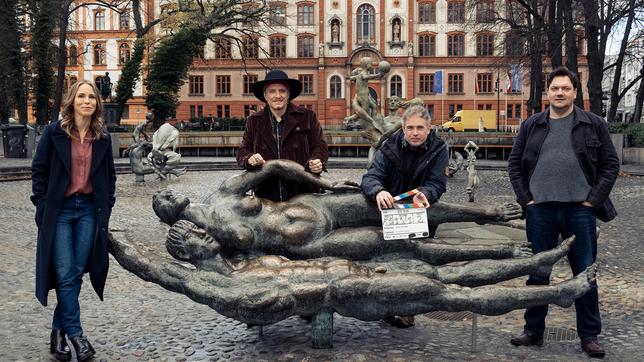 "Polizeiruf 110: Der Falke" (AT): Anneke Kim Sarnau, Bela B. Felsenheimer, Eoin Moore und Charly Hübner (v.l.n.r.)