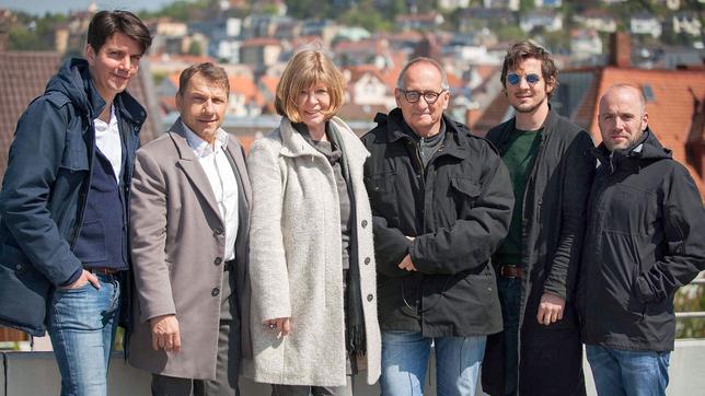 Produzent Jochen Laube, Richy Müller, Redakterin Brigitte Dithard. Dominik Graf, Felix Klare und Kameramann Hendrik A. Kley (v.l.n.r.)