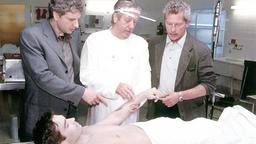 25 Jahre in 25 Bilder: Das "Tatort"-Team mit Gerichtsmediziner Karl Moik.