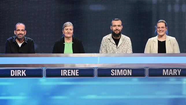 Die Kandidat:innen der Sendung: Dirk Jarius, Irene Merkel, Simon Grantz und Mary Lattner.