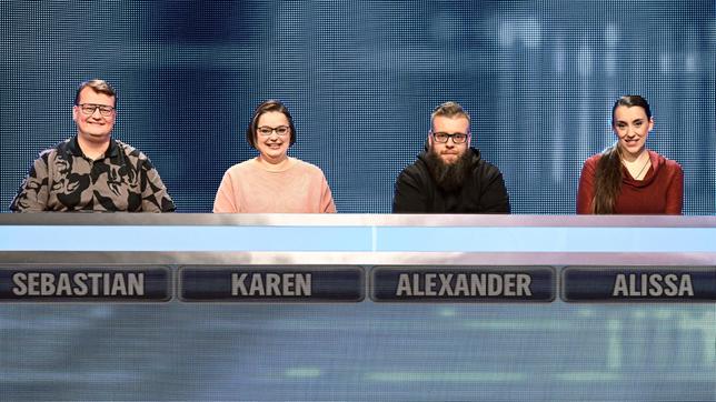 Bild: ARD/Uwe Ernst Die Kandidat:innen: Sebastian Loutchan, Karen Sarrazin, Alexander Sorgalla und Alissa Scheunemann.