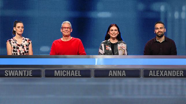 Bild: ARD/Uwe Ernst Die Kandidat:innen: Swantje Budig, Michael Niekammer, Anna Kipp und Alexander Jefimow.