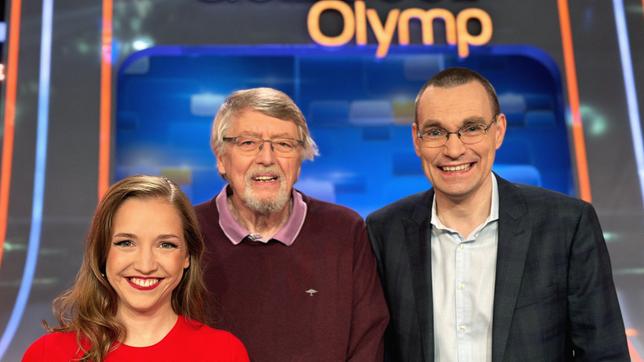Bild: ARD/ITV Studios Quizduell-Olymp: Marie-Louise Finck, Prof. Eckhard Freise und Thorsten Zirkel