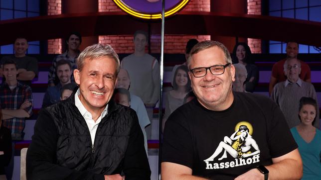 Bild: ARD/Morris Mac Matzen Rateteam-Kapitän Elton und der ehemalige Profi-Fussballspieler Pierre Littbarski bilden ein Rateteam.