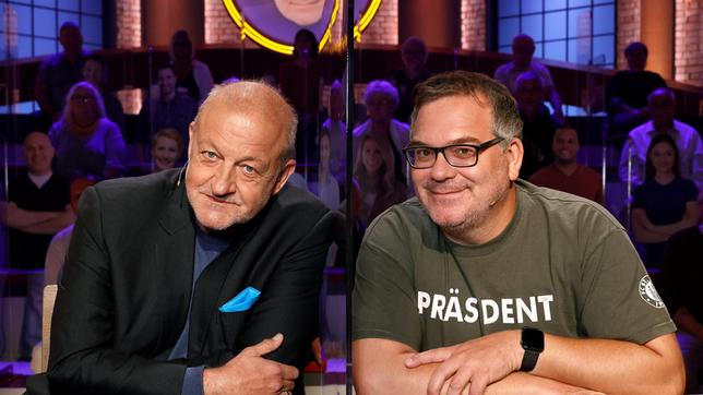 Bild: ARD/Morris Mac Matzen Rateteam-Kapitän Elton und der Schauspieler Leonard Lansink bilden ein Rateteam.