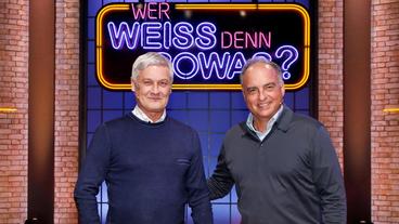 Treten als Kandidaten bei "Wer weiß denn sowas?" gegeneinander an: Der Fussball-Trainer Armin Veh und der ehemalige Profi-Fussballspieler Hansi Müller.