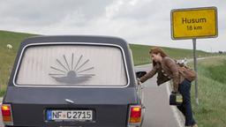 Nora hält ein Auto an