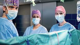 Ben Ahlbeck (Philipp Danne), Leyla Sherbaz (Sanam Afrashteh) und Julia Berger (Mirka Pigulla) führen eine Lungentransplantation bei der 17-jährigen Luise Heuser durch.