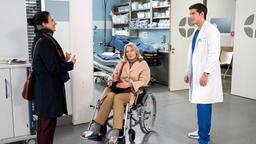 Leyla Sherbaz' (Sanam Afrashteh) bringt ihre verletzte Schwiegermutter Anne-Charlotte Ahlbeck (Katja Weitzenböck) zu Ben (Philipp Danne) in die Notaufnahme.