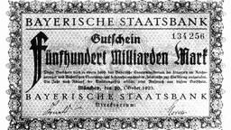 Ein Gutschein über fünfhundert Milliarden Mark, ausgegeben von der Bayerischen Staatsbank 1923.