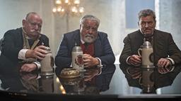 Die Großbrauer des Münchner Braukartells tagen in den Brauereikatakomben, um darüber zu beraten, wie man mit Pranks Bierburgplänen umgeht. Motiv aus Folge 3 "Liebe und Kapital"