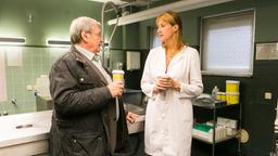 Günter (Wolfgang Winkler) ist erfreut über die neue Pathologin, die attraktive Dr. Schmidt (Helene Grass).